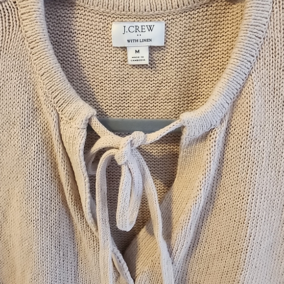 J. Crew Factory Beige Tie Neck Cotton Blend Sweater in sz Med - Picture 4 of 5